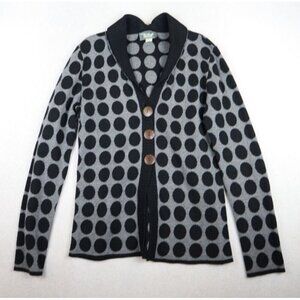 KNITS WITH A TWIST BY THE SWEATER GIRL - WOMEN'S GRAY BLACK POLKA DOT CARDIGAN M